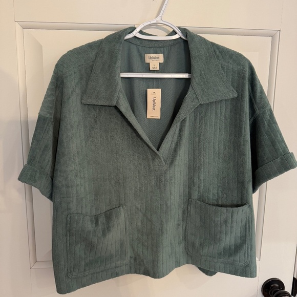 New! Up West Cotton Button Down Shirt Green 31829 - Picture 1 of 10